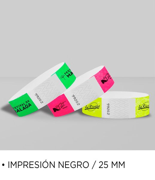 Pulseras Tyvek 25 mm tinta negro